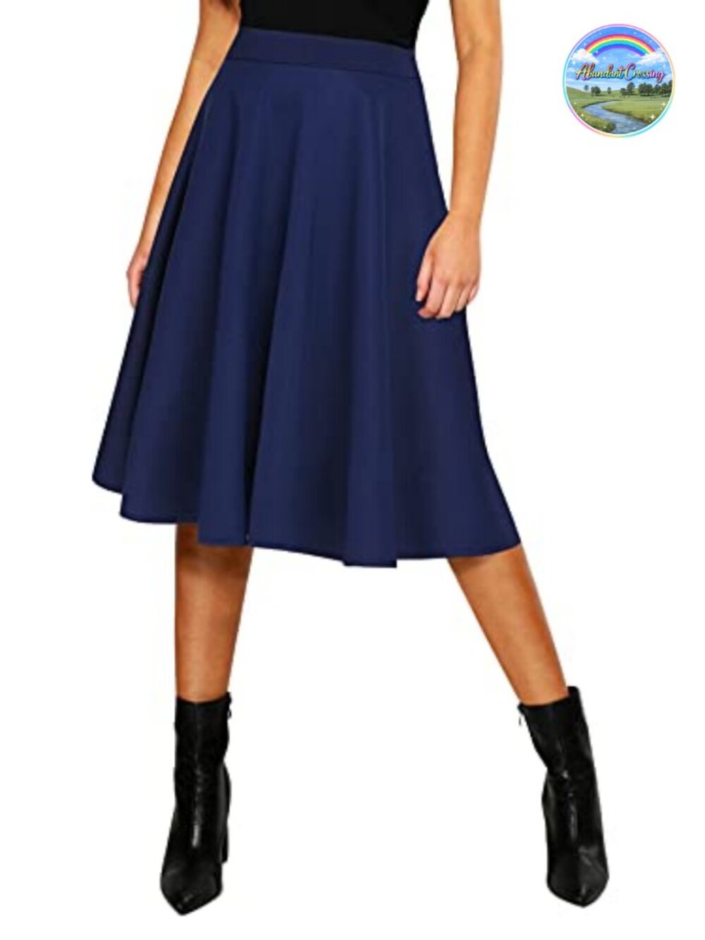 Women's Elastic Waist A-Line Flared Pleated Midi Skirt